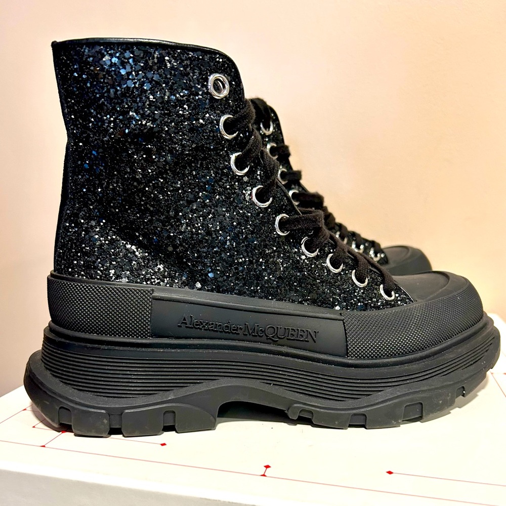 Alexander McQueen Treadslick Black Crystal Boots